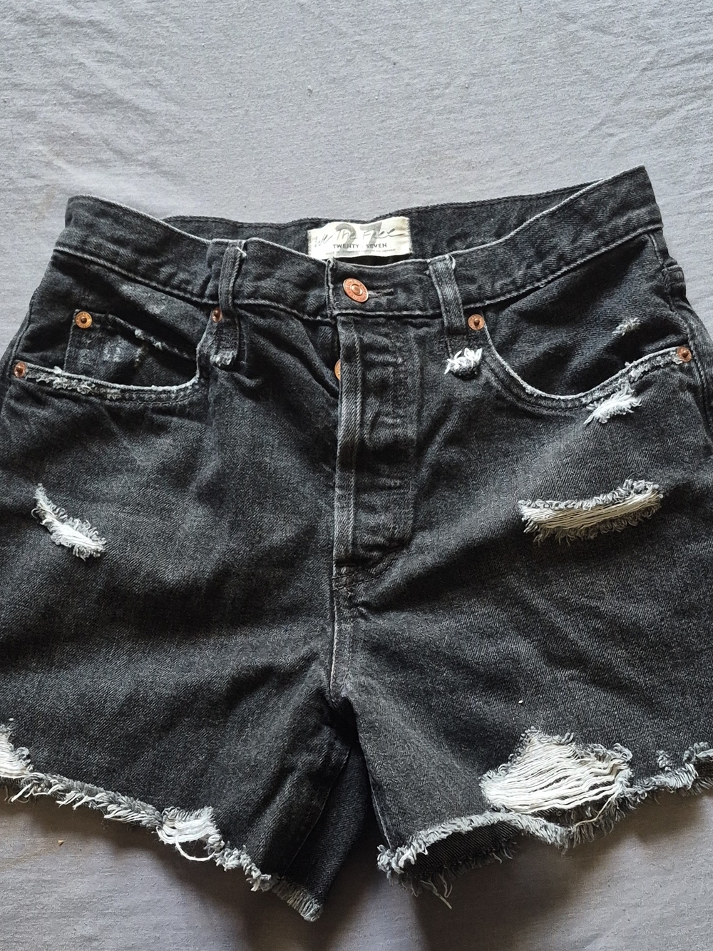 We The Free High-Waisted Distressed Black Denim Shorts
